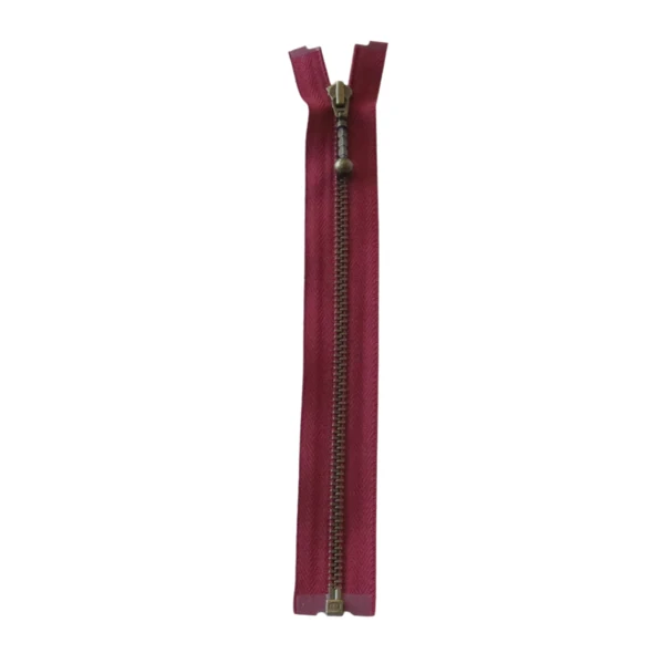 YKK Divisible Metal Zip 4 mm (25-65 cm) 527 Bordeaux, Antique brass
