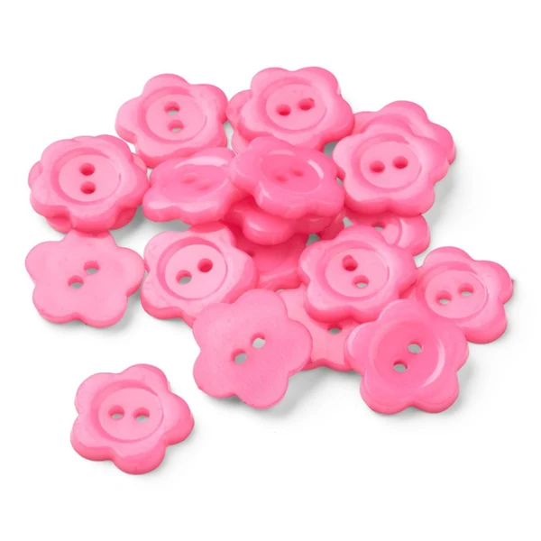 HobbyArts Plastic Buttons, Pink Flower, 15 mm, 20 pcs