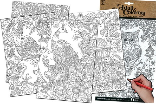 Maleark A4 til voksne Fugle, 6 ark