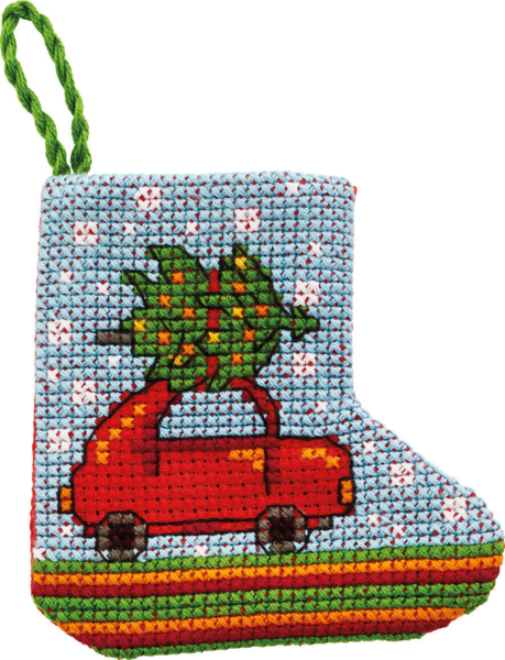 Embroidery Kit Christmas Car 7 x 7 cm / 2.76 x 2.76 in