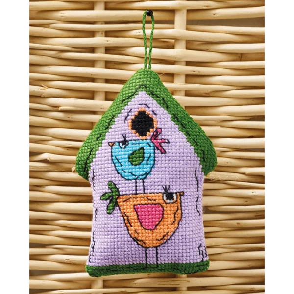 Purple birdhouse 2 birds 7x9 cm
