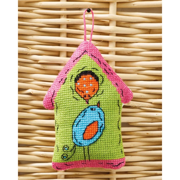 Birdhouse green 2 birds 7 x 9 cm