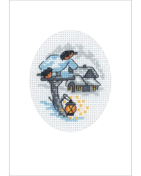 Embroidery Kit Birdhouse Christmas Card 9x13 cm / 3.54x5.12 in