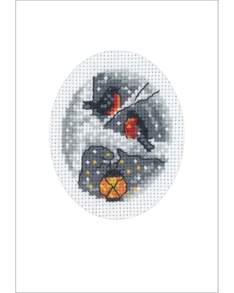 Embroidery Kit Birds in Tree Christmas Card 9 x 13 cm / 3.54 x 5.12 in