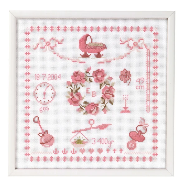 Embroidery Kit Birth Keepsake Girl 25 x 25 cm / 9.84 x 9.84 in