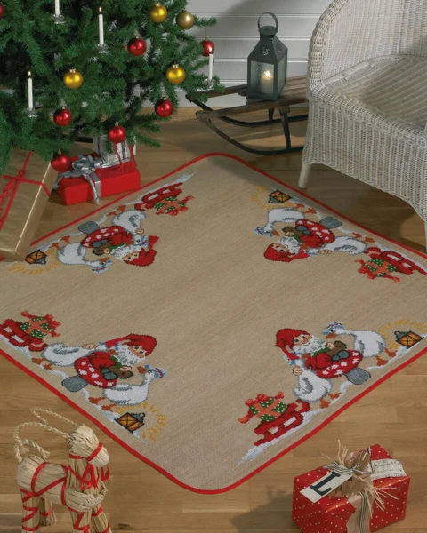 Embroidery Kit Santa Claus w/ geese 126 x 126 cm / 49.61 x 49.61 in