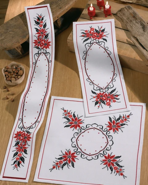 Embroidery Kit Red Christmas Stars 26 x 67 cm / 10.24 x 26.38 in