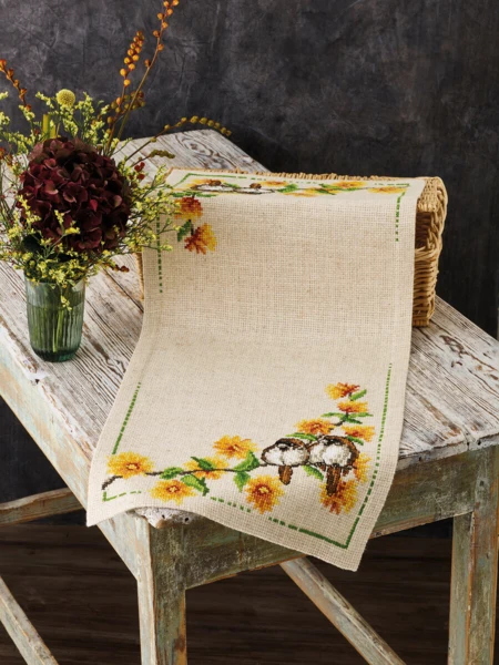 Embroidery Kit Ranunculus & Sparrow 36 x 86 cm / 14.17 x 33.86 in