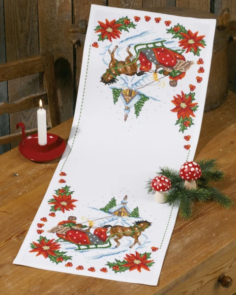 Embroidery Kit Church and sleigh 34 x 89 cm / 13.39 x 35.04 in