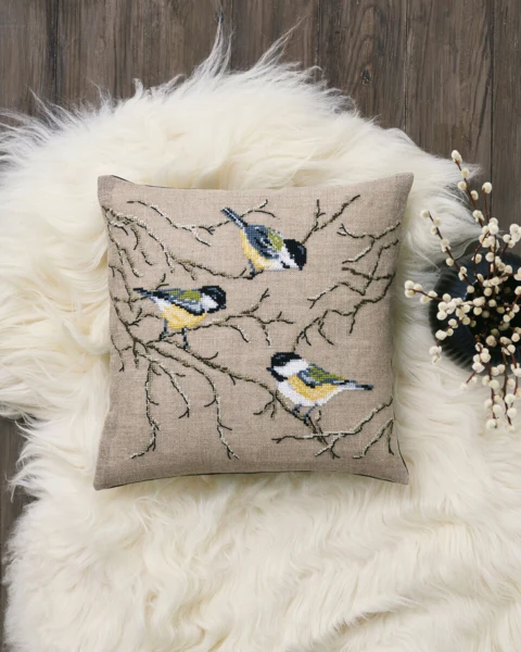 Embroidery Kit Great Tits 40 x 40 cm / 15.75 x 15.75 in