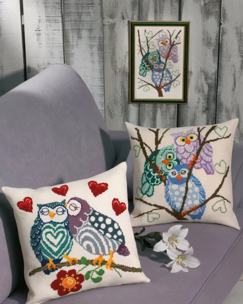Embroidery Kit Dear Owls 40 x 40 cm / 15.75 x 15.75 in