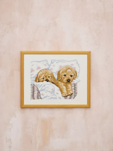 Embroidery Kit Puppies in a Basket R5677 43 x 34 cm / 17 x 13 in