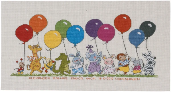 Embroidery Kit Animals with Balloons 22 x 42 cm / 9 x 17 in R5301