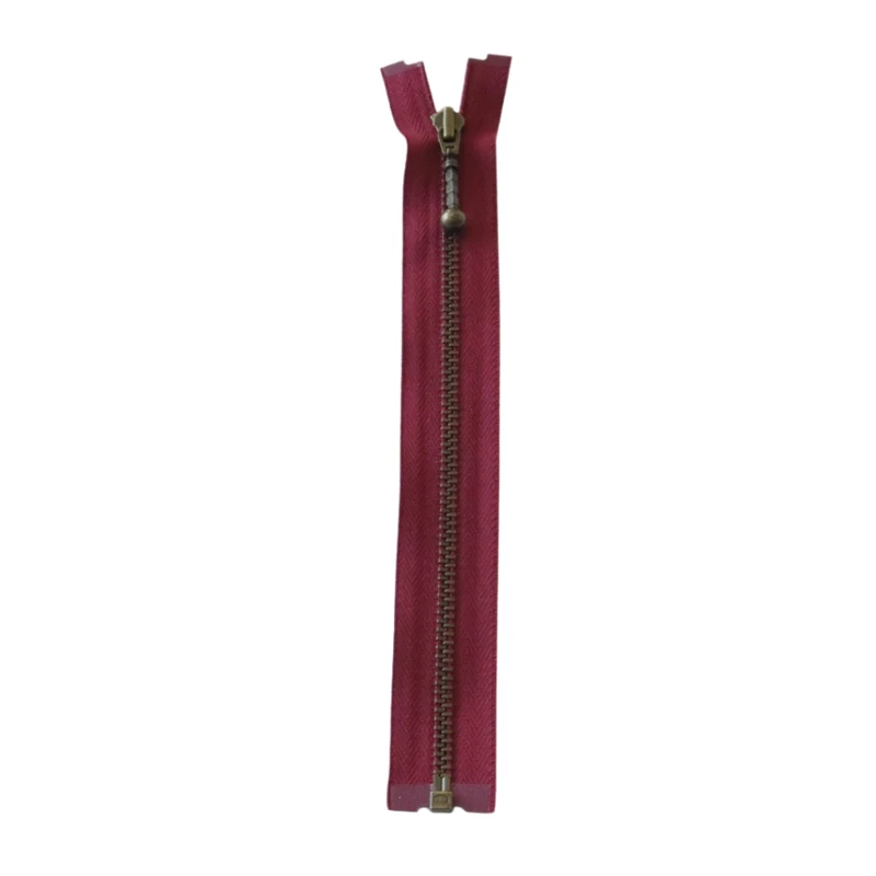 YKK Divisible Metal Zip 4 mm (25-65 cm) 527 Bordeaux, Antique brass