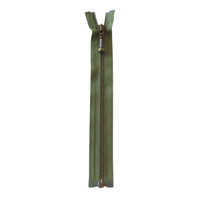 YKK Divisible Metal Zip 4 mm (25-65 cm) 566 Army, Antique brass