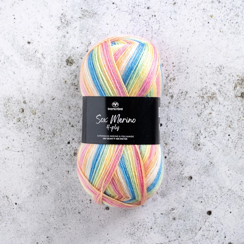 Svarta Fåret Sox Merino 4 ply 25 Washed rainbow