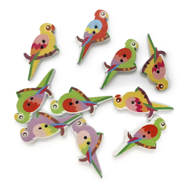 HobbyArts Træknapper Papegøje, 10 stk
