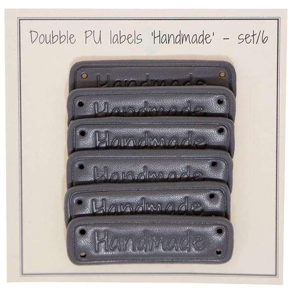 Go Handmade Dobbelt Label, PU læder, 5 x 1,5 cm, Handmade, 6 stk Mørkegrå
