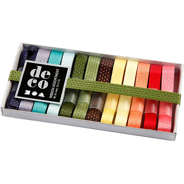 Dekorationsbånd, 10 mm, 1 m, 12 stk Assorterede farver1