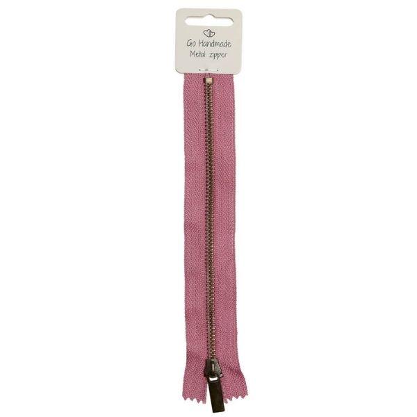 Go Handmade Zipper Metal Pink 20 cm, Bronze