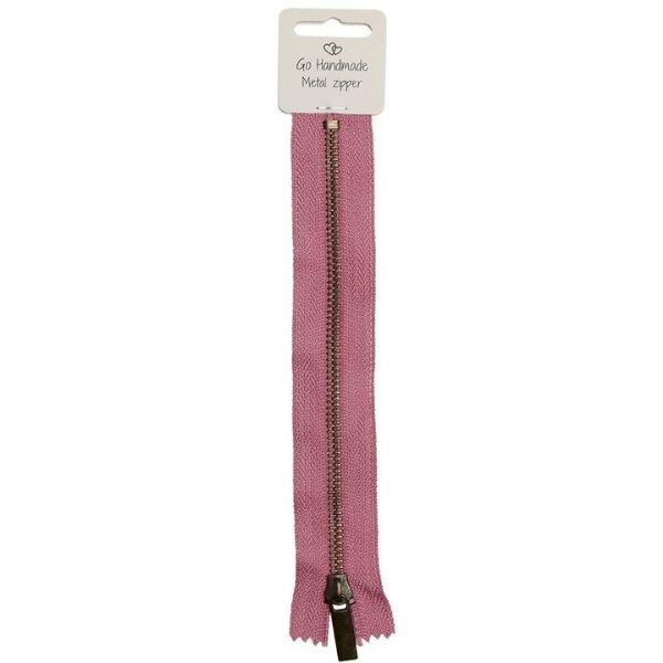 Go Handmade Zipper Metal Pink 25 cm, Bronze