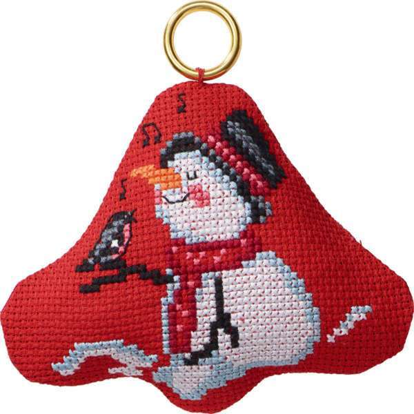 Embroidery kit Christmas hanging snowman with bird in bell