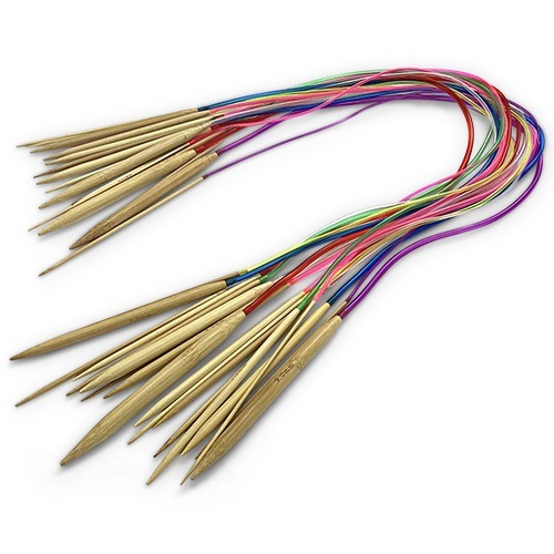 HobbyArts Bamboo Circular Knitting Needle Set, 18 sizes, 2-10 mm - 80 cm