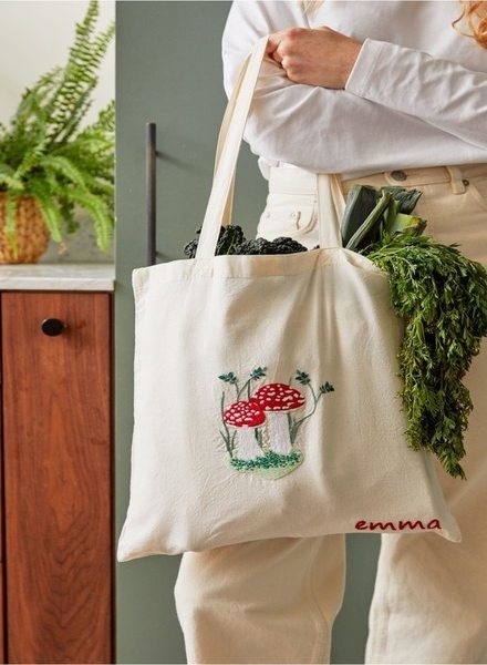 DMC Gift of Stitch Embroidery Kit, Mushroom Tote Bag