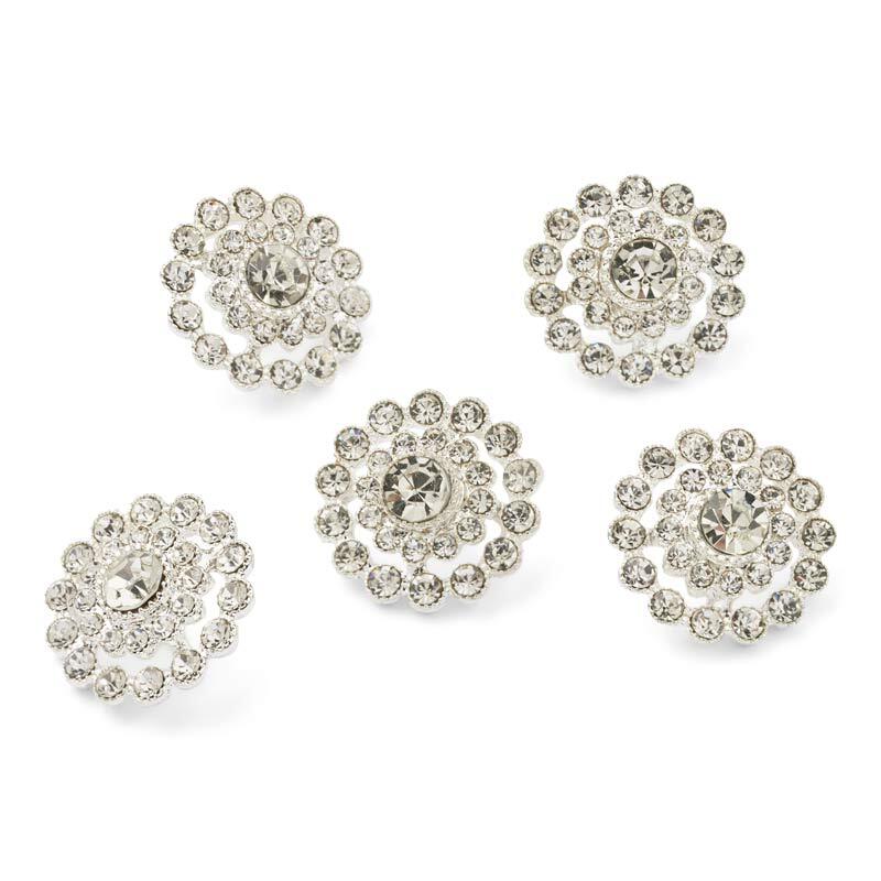 HobbyArts Rhinestone Buttons, White, 17 mm, 5 pcs