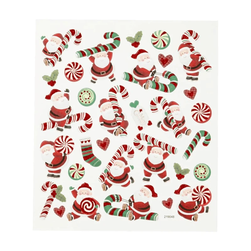 Stickers, Christmas, 15 x 16.5 cm, 1 sheet Santa Claus and Candy Cane