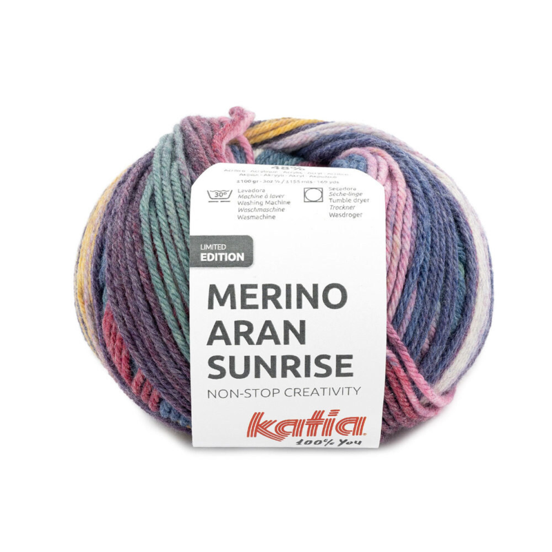 Katia Merino Aran Sunrise 306 Fuchsia-Blue-Ochre Yellow