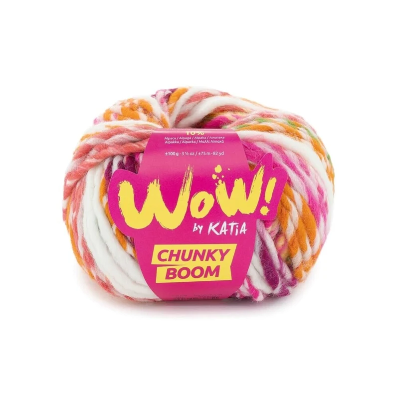 Katia Wow Chunky Boom 308 Luminous green-Fluorine Yellow-Fluorine Pink-Luminous orange