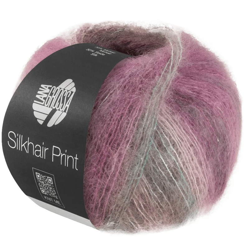 Lana Grossa Silkhair Print 436 Taupe/mint green/light beige/cyclamen/burgundy