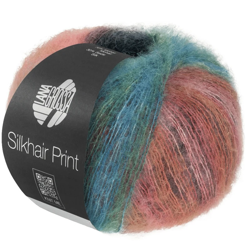 Lana Grossa Silkhair Print 438 Light red/turquoise blue/blue violet/green/grey
