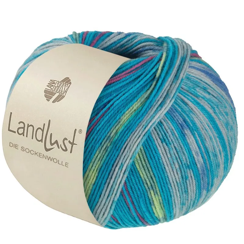 Lana Grossa Landlust Die Sockenwolle 612 Turquoise Blue/Light Grey/Blue/Light Blue/Pale Green/Lily Pink