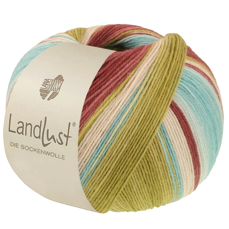 Lana Grossa Landlust Die Sockenwolle 136 Burgundy/Grey red/Mint/Turquoise/Pistachio/Natural striped