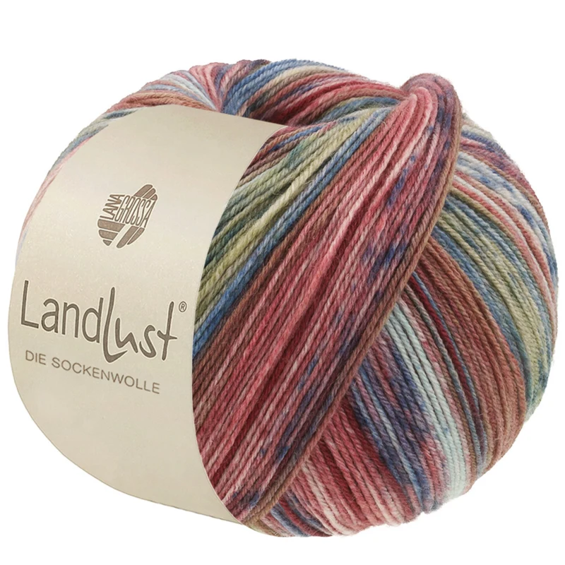 Lana Grossa Landlust Die Sockenwolle 617 Brown/Jeans/Heather/Natural/Light blue/Reseda green/Mint striped