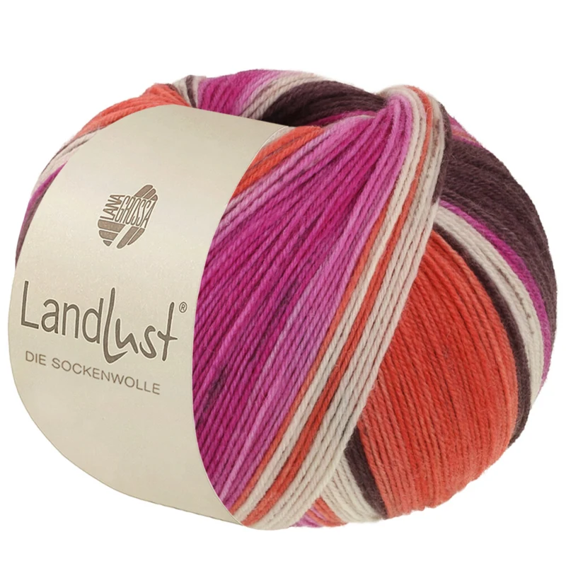 Lana Grossa Landlust Die Sockenwolle 135 Grey brown/Fuchsia/Ecru/Terracotta/Orchid striped