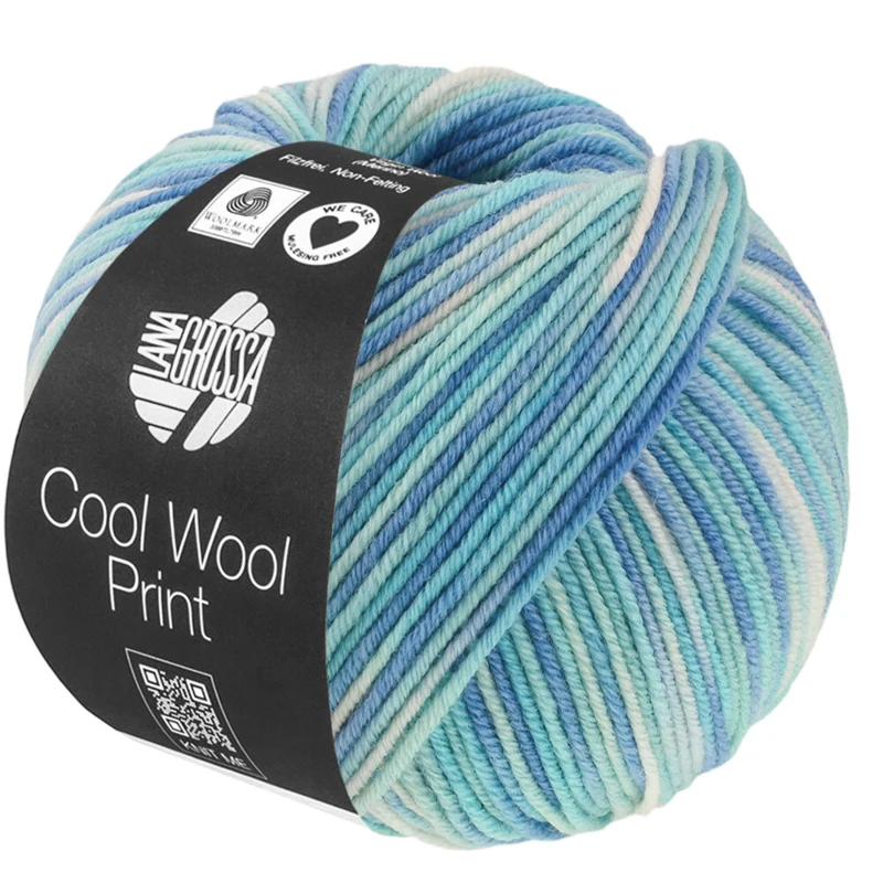 Lana Grossa Cool Wool Print 844 Turquoise/Light blue/Azure blue/Off-white
