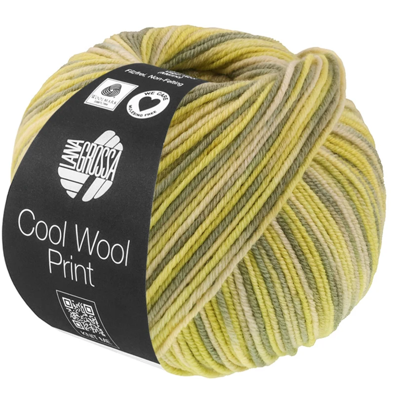Lana Grossa Cool Wool Print 843 Green beige/Lime/Gray green/Reseda green