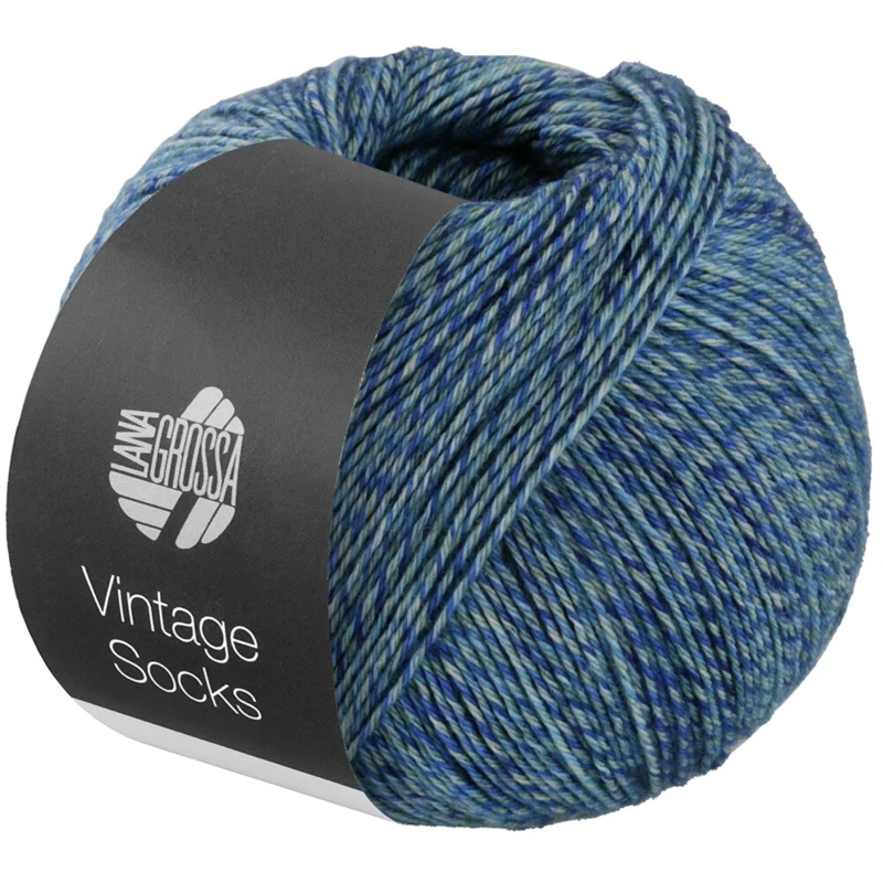 Lana Grossa Vintage Socks 1014 Navy/turquoise/grey/midnight blue heathered