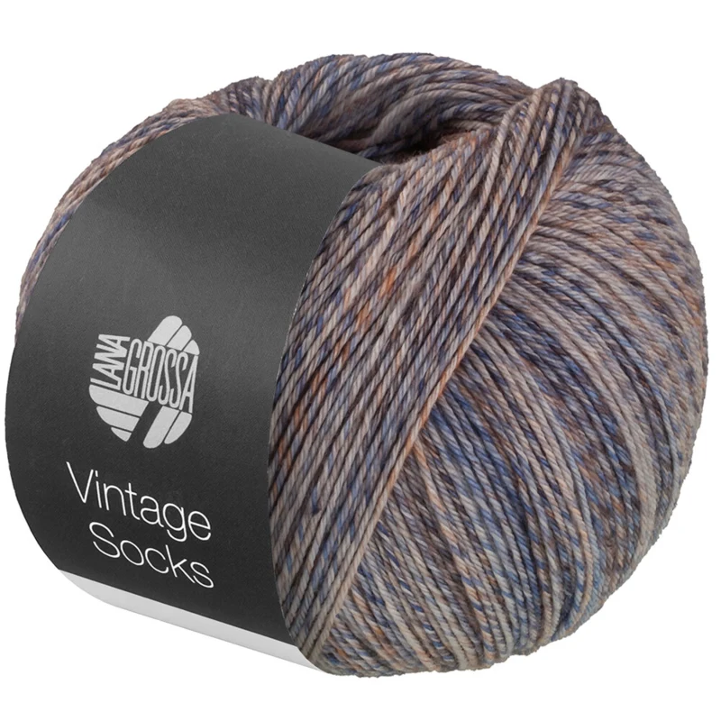 Lana Grossa Vintage Socks 1018 Beige/light grey/dark grey/orange/dark brown heathered