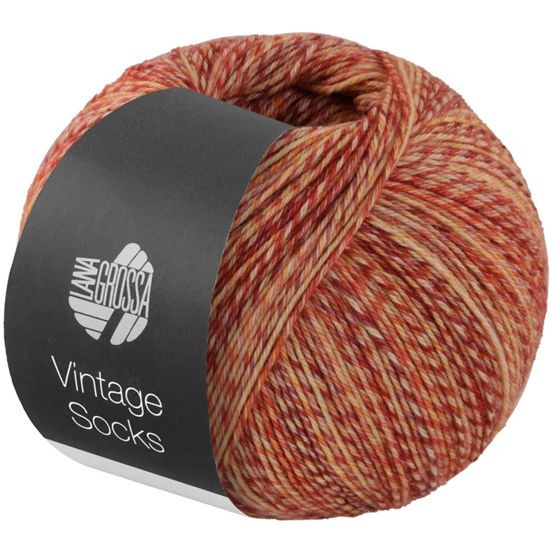 Lana Grossa Vintage Socks 1012 Rust/dark red/yellow/orange/cream heathered