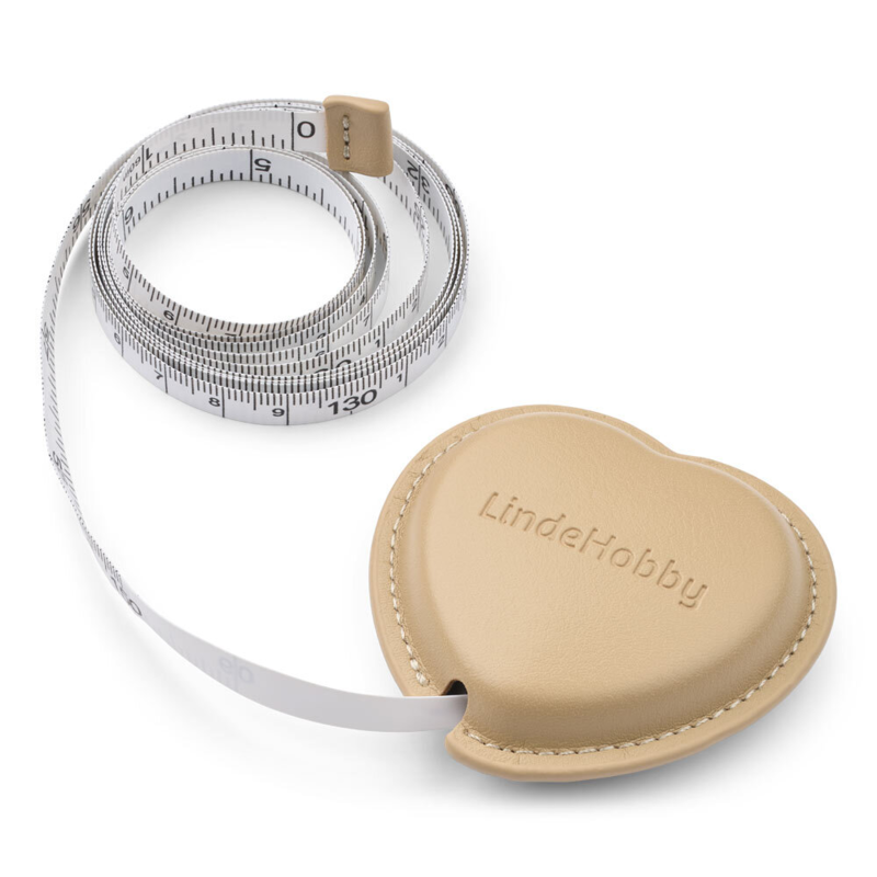 LindeHobby Retractable Measuring Tape, PU Leather, Heart, 150 cm Apricot