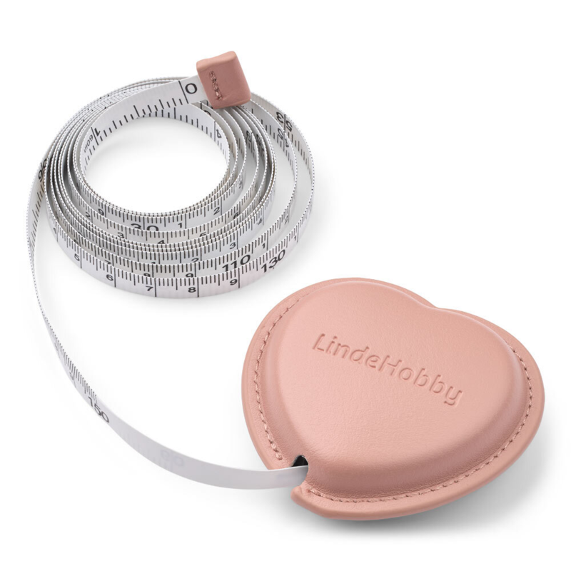 LindeHobby Retractable Measuring Tape, PU Leather, Heart, 150 cm Pink