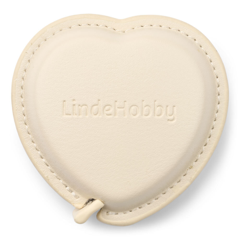 LindeHobby Retractable Measuring Tape, PU Leather, Heart, 150 cm Off-White