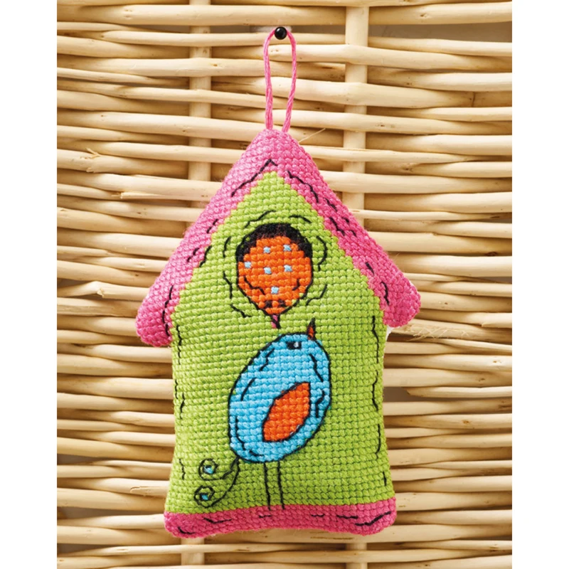 Birdhouse green 2 birds 7 x 9 cm