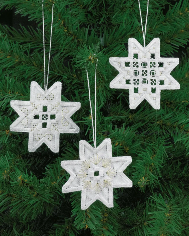 Embroidery Kit Hardanger stars x3 7.5x7.5 cm / 2.95x2.95 in