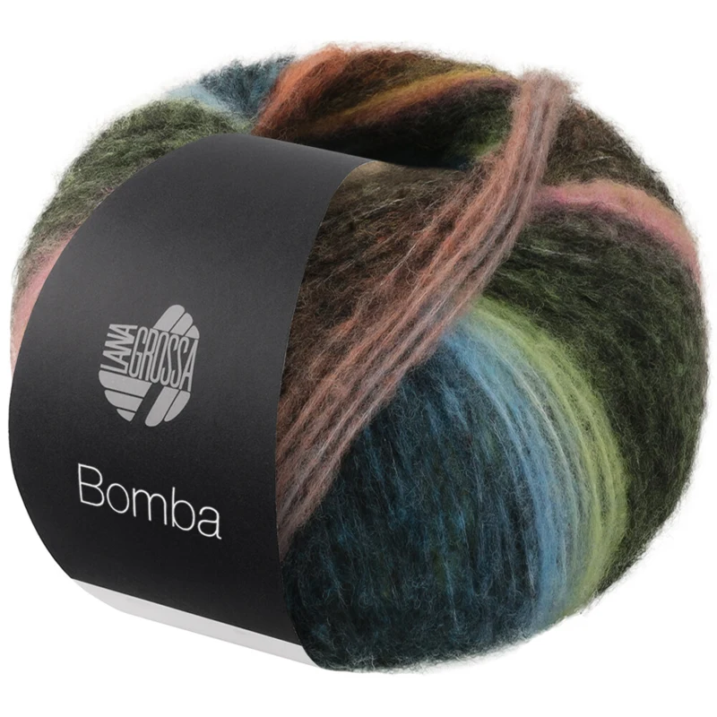 Lana Grossa Bomba 07 Peach/white-/light-/dark green/grey petrol/-brown/turquoise blue