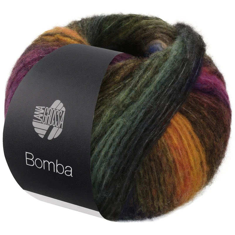 Lana Grossa Bomba 04 Rust/dark petrol/-olive/white-/grey green/purple/blackberry/grey yellow